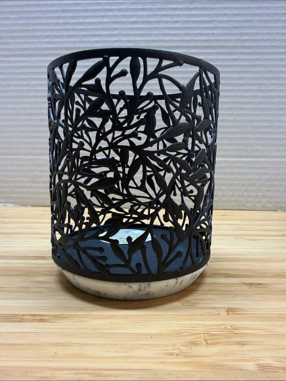 Decorative Black Metal Cutout Candle Holder with White Marble - Home Accents